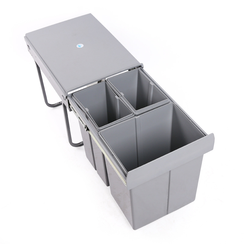 Clasificación de basura de cocina 400 gabinete marco de hierro 20L + 2 * 10L integrado tres barriles de amortiguación de plástico pista de amortiguación