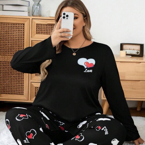 Temu European and American style large-size home wear, enlarged and fatter women's re-trousers, pajamas set, light luxury