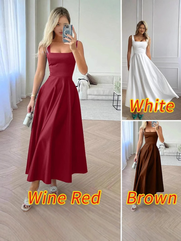 Vintage Women's Off Shoulder Vest Dress 2025 Summer Square Neck Long Dress Festival Waist Party Robe