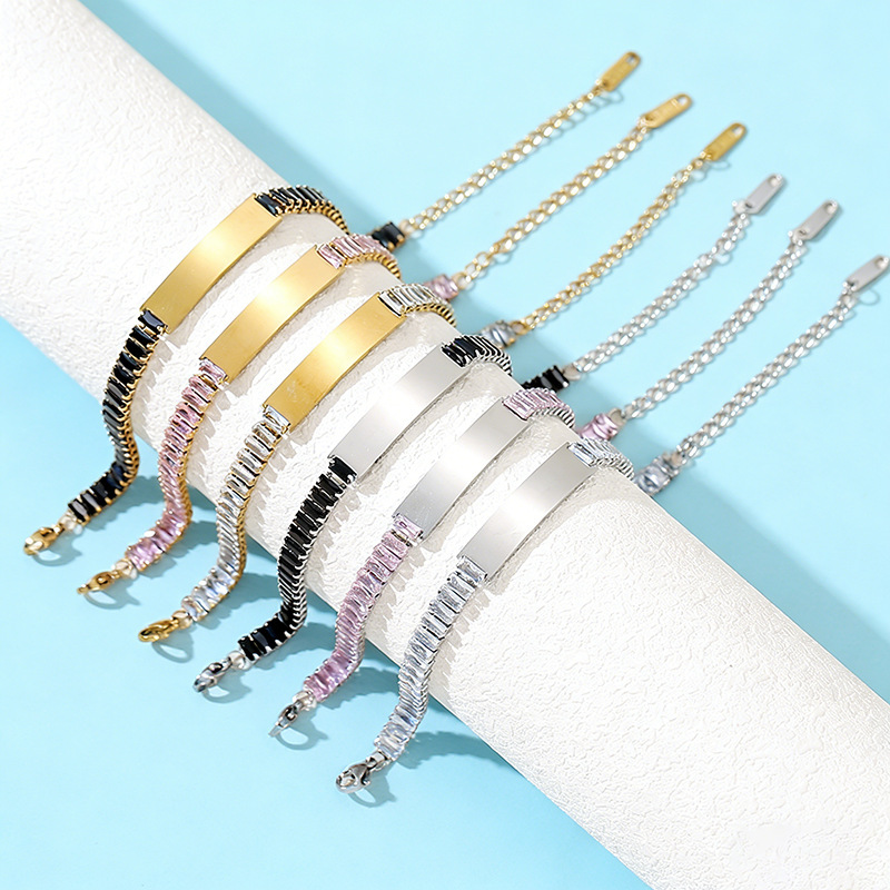 Cross-Border Zircon and Metal Fashion Simple Couple Bracelets New Laser Engraving Blank Stainless Steel Bracelets Cross-Border Zircon and Metal Fashion Simple Couple Bracelets New Laser Engraving Blank Stainless Steel Bracelets