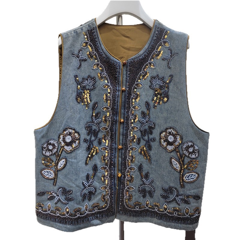 2026 primavera pesada clavos chaleco de vaquín cuello redondo chaleco de alta gama de mujeres plegadas para usar una camisa de alta calidad image 5