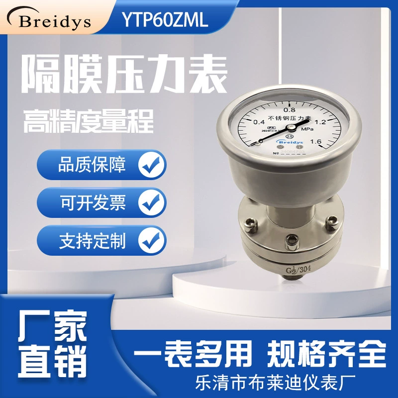 Фабрика прямых продаж YTP60Z-ML осевой резьбовой мембранный манометр Манометр из нержавеющей стали устойчив к кислотам и щелочам