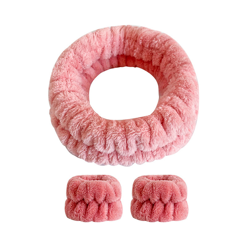 Amazon franela color sólido banda de pelo banda muñeca traje de mujer lavado facial spa banda de pelo a prueba de humedad absorbente pulsera felpa