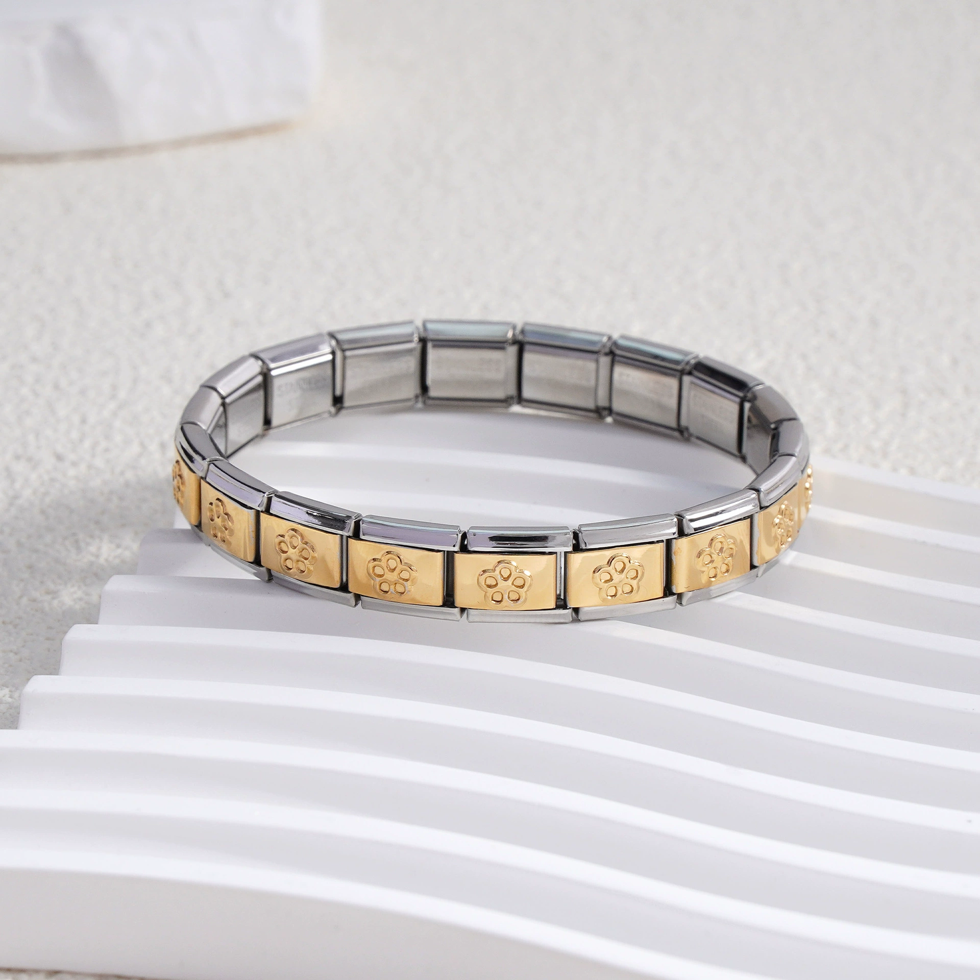 stainless steel bracelet, removable elastic link watch strap, italian european style, assorted charms