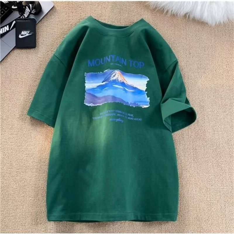 Хлопковая корейская версия свободной гонконгской ветровой линз с короткими рукавами футболка с принтом для мальчиков и девочек