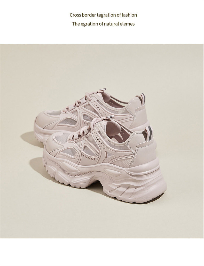 Giày sneaker nữ chunky đế dày lưới thoáng khí họa tiết rỗng mùa hè 2025 — SSD1112E4Q màu trắng nhạt, SSD1112E4Q màu hồng chi tiết 24