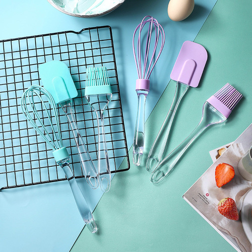 Baking Three-Piece Kitchen Tool Set Silicone Oil Brush Large Separate Scraper Elliptical Brush Transparent Handle Whisk