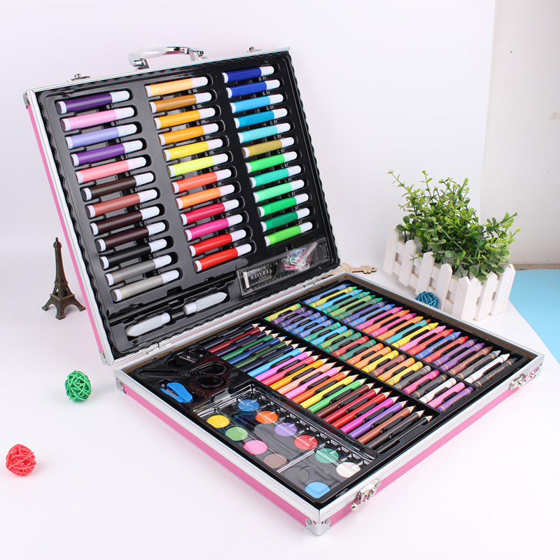 Los niños 150 caja de aluminio de lujo color pluma traje estudiante pintura graffiti pluma dibujos animados arte pintura cepillo Premio regalo