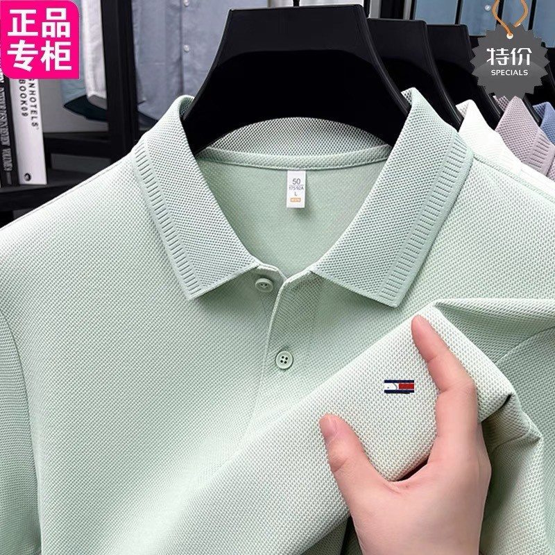New Genuine Tommy 100 Pure Cotton Lapel Short-Sleeved T-Shirt Men's Casual Tops for Young and Middle-Aged Pique Cotton Polo Shirts