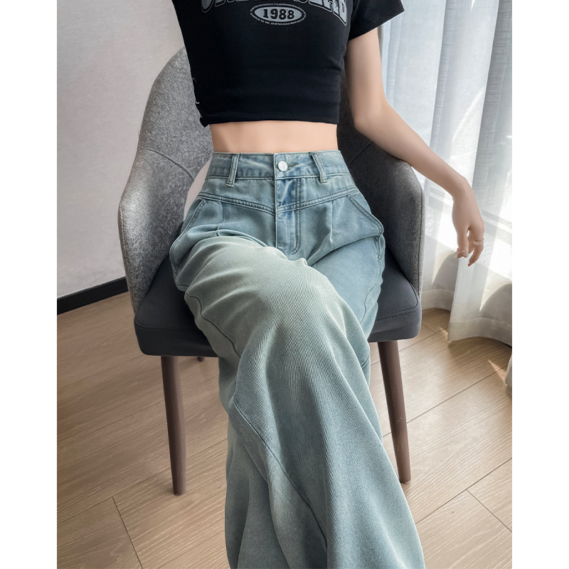 Tennis jeans for women in summer thin 2023 new high waist droop retro straight ice silk wide-leg pants for women