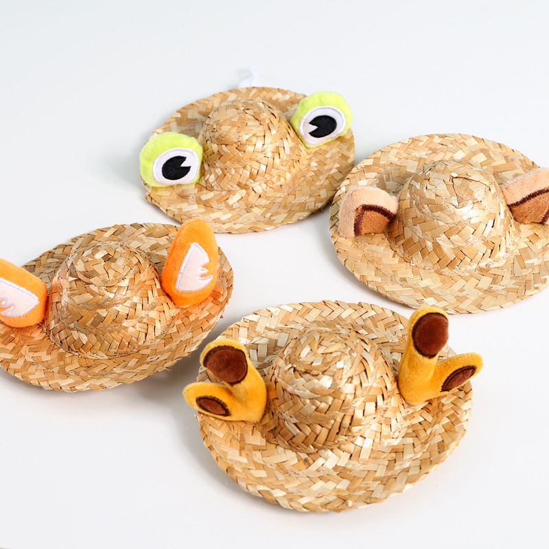 Mascota protección solar verano lindo Rana asta de zorro oreja sombrero fresco sombrero de paja gato perro accesorios de tiro