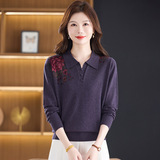 秋冬时尚翻领羊毛针织妈妈上衣绵羊毛休闲毛衣中年妈妈毛衫，女装针织衫/毛衣，妃慕昵服饰