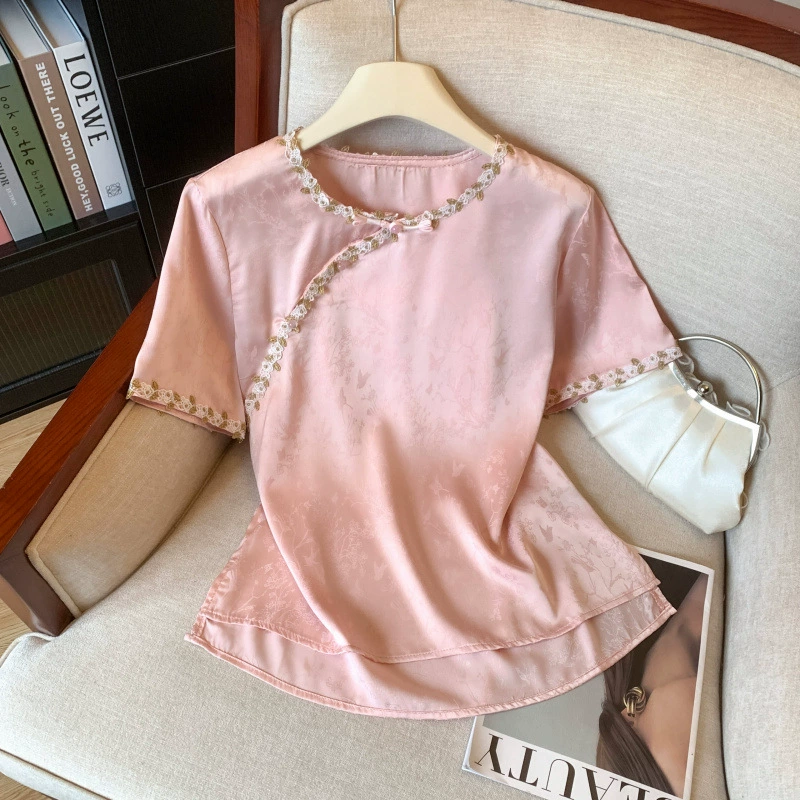 Летняя новая ретро-футболка в китайском стиле, улучшенная литературная повседневная майка с коротким рукавом для женщин, 2025 год