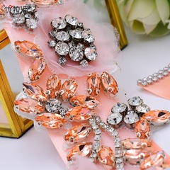 優拉潘 外貿熱銷草綠水鑽腰部裝飾手工背膠鑽片花朵彩色腰帶 S419