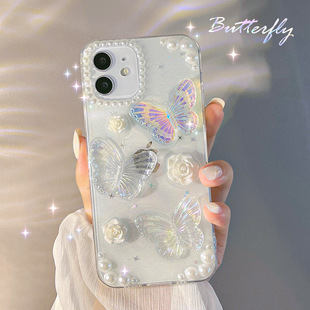Epoxy Pearl Butterfly Flower Iphone16Promax Mobile Phone Case Suitable for Apple 15Pro Transparent 13/14 Soft