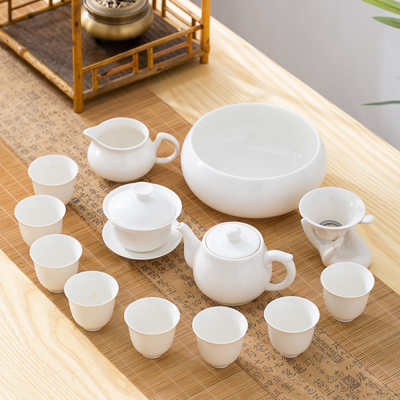 Cuenco de cubierta de porcelana de hueso, grasa de cordero, juego completo de té Chaoshanfu, simple ceremonia de té casera, tetera de té image 2