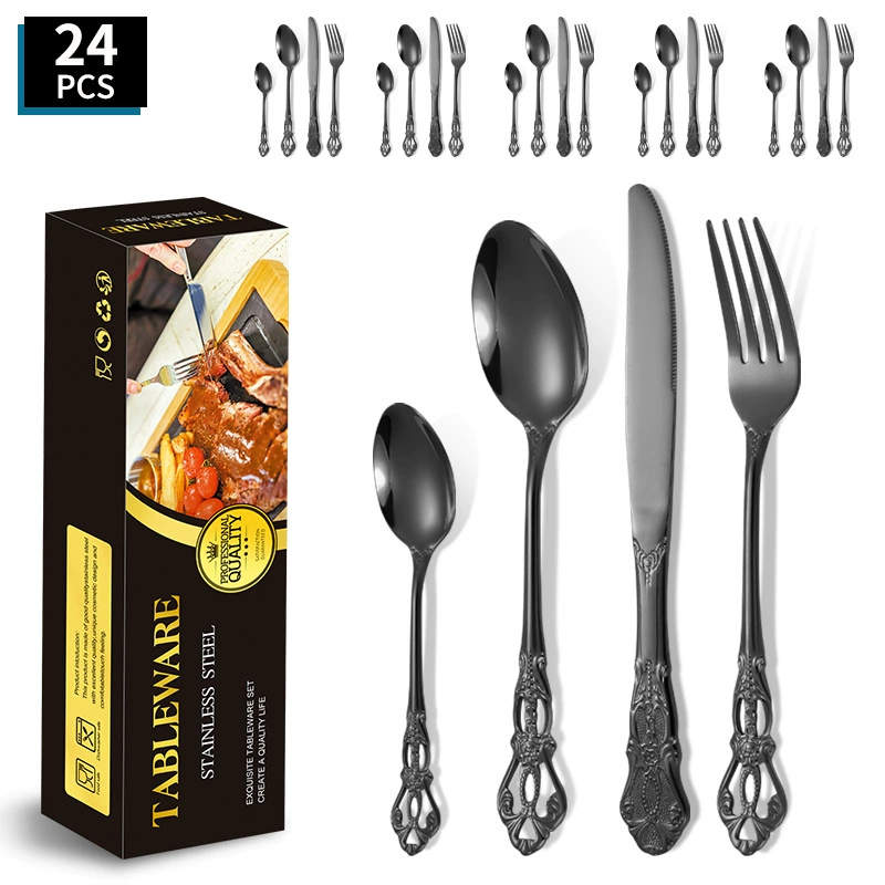 Ретро столовая посуда из нержавеющей стали, набор, под заказ, лёгкая роскошная стилистика, 24 предмета