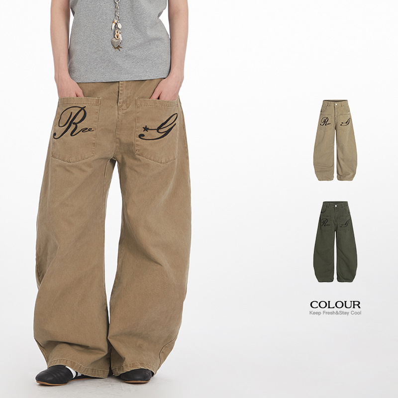 HeyHenry Men's Summer American Style Retro Niche High Waist Loose Jeans Women's Straight Scimitar Casual Pants