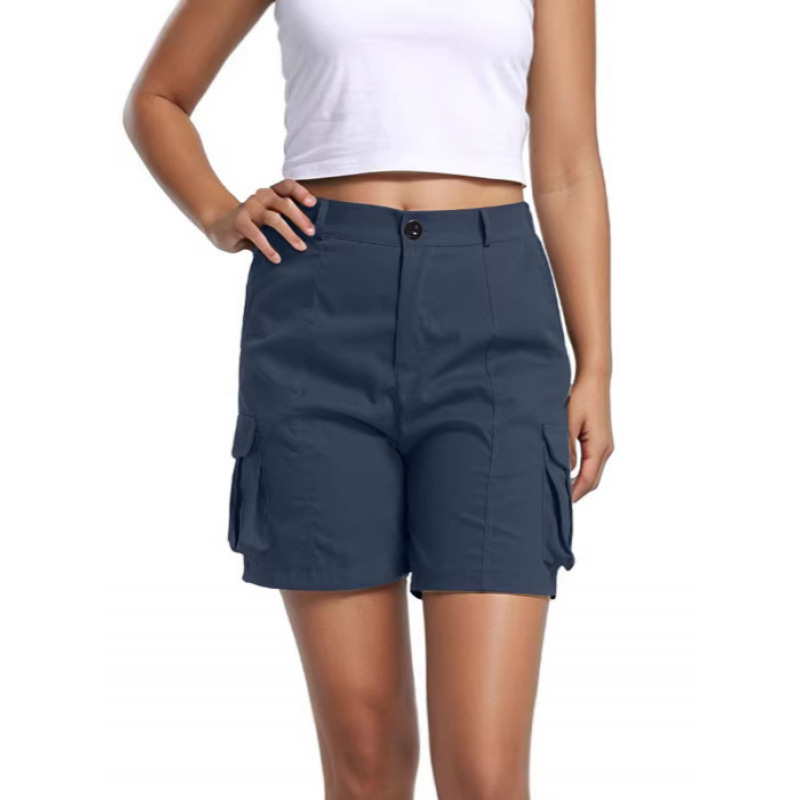 Women's Casual Solid Color Work Shorts Knee-Length with Pockets and Elastic Waist Casual Shorts Cross-Border Women's Casual Solid Color Work Shorts Knee-Length with Pockets and Elastic Waist Casual Shorts Cross-Border