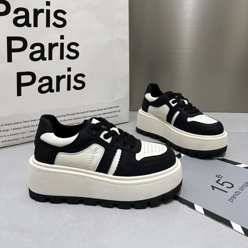 European Station 2025 Autumn New Classic Designer Retro Sports Black and White Thick-Soled Platform Height-Increasing Sneakers Trend