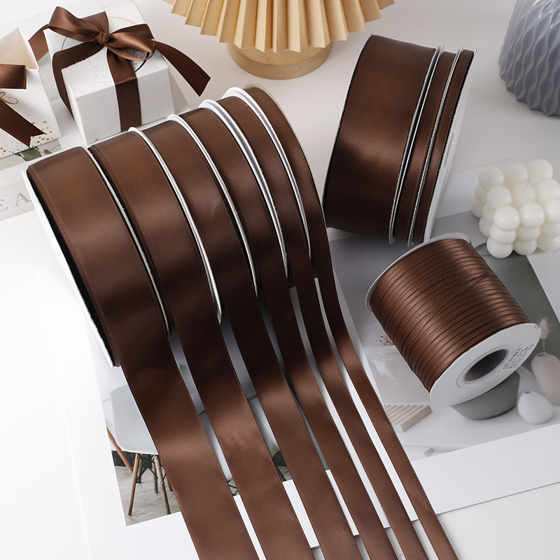 Multi-specification brown packaging ribbon Ribbon gift box baking ribbon hair accessories decorative jacquard ribbon factory wholesale Multi-specification brown packaging ribbon Ribbon gift box baking ribbon hair accessories decorative jacquard ribbon factory wholesale