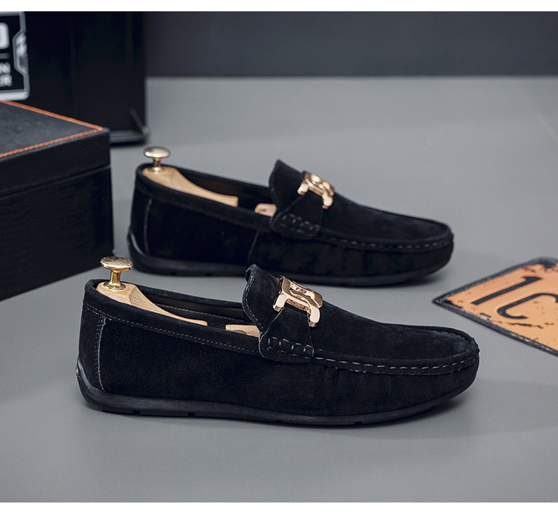 New frosted suede lazy man slip-on small leather shoes loafer driving shoes man_voghion.com
