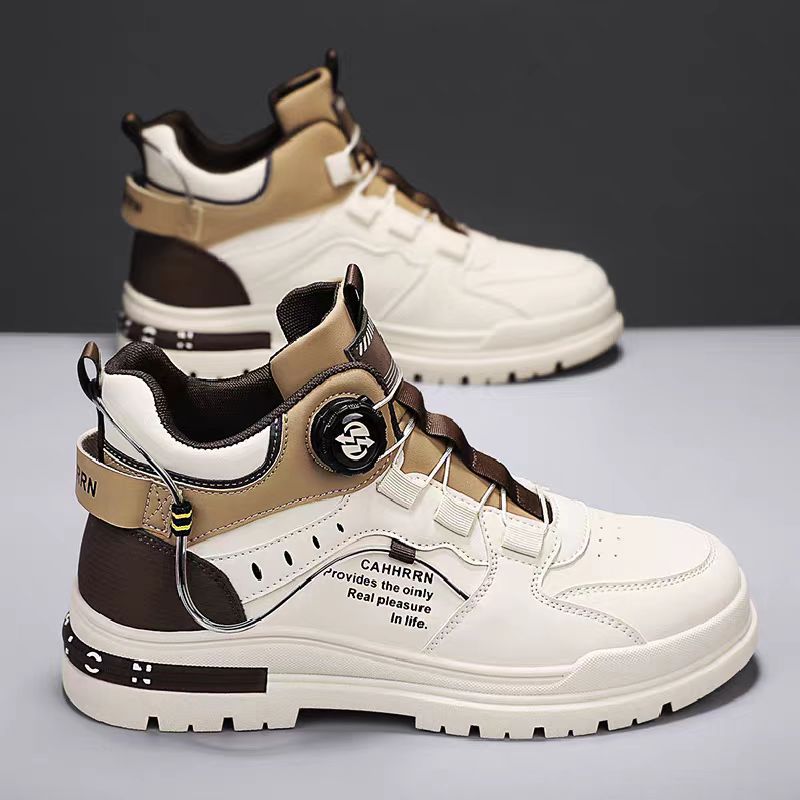 Martin Boots for Men, High-Top, Spring Season, British Style, Retro Men's Casual Leather Shoes, Mid-Top, Waterproof, Non-Slip, Height-Increasing Work Boots