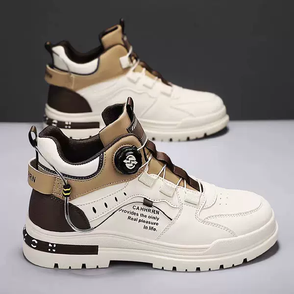 Martin Boots for Men, High-Top, Spring Season, British Style, Retro Men's Casual Leather Shoes, Mid-Top, Waterproof, Non-Slip, Height-Increasing Work Boots