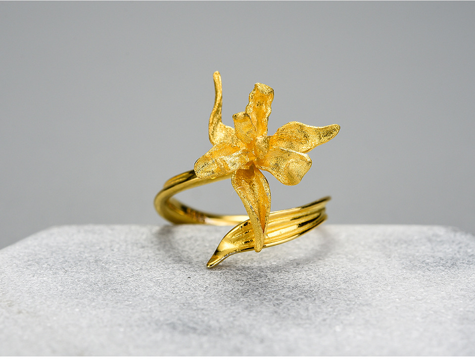 Adjustable Ring, Open Ring, Rings Classification 1 Piece 925 Sterling Silver Bag Flower Long-Lasting Plated 18K Gold Plated Silver Plated Adjustable Ring Open Ring Rings