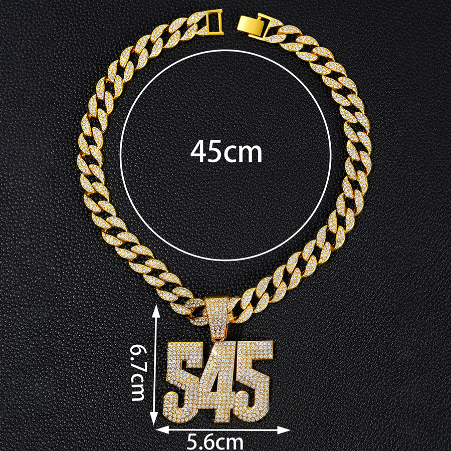 Collar de hip-hop exagerado europeo y americano para hombre con colgante de diamantes completo número 545, diseño estilo callejero, cadena cubana de diamantes brillantes, hecho a medida.