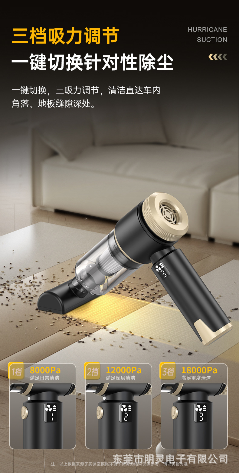 Brushless Car Vacuum Cleaner with Digital Display, Three Levels of Suction, Suction, Blowing, Pumping, and Charging All-In-One Dust Blower, Led Car Vacuum Cleaner