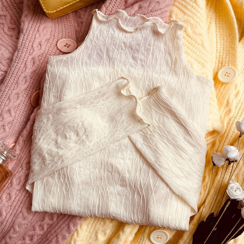 High-Neck Lace Top for Women 2025 Autumn and Winter White Mesh Base Shirt Stylish Sweater Inner Gauze Top Tiktok