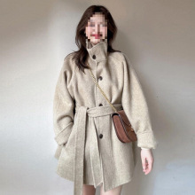 新款2025秋冬中长款双面绒毛呢外套女百搭立领小个子短款呢子大衣