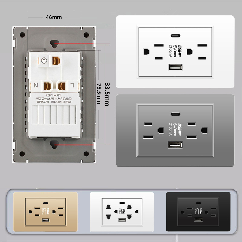 American-Style USB Switch Socket, American Standard, Thai-Style, American-Style Six-Hole Socket, Type-C118 Switch Socket American-Style USB Switch Socket, American Standard, Thai-Style, American-Style Six-Hole Socket, Type-C118 Switch Socket