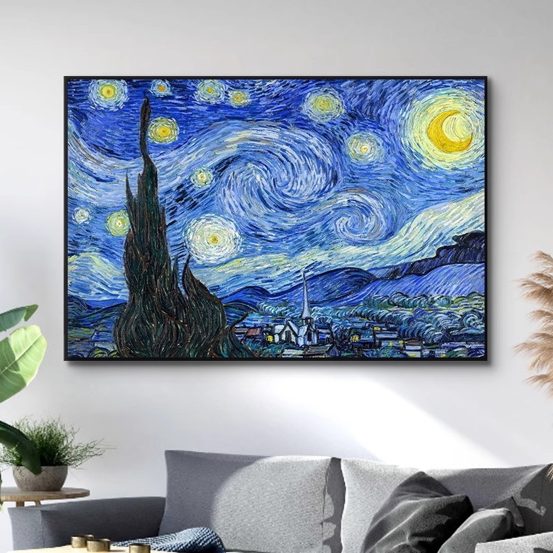 世界名画梵高装饰画星月夜客厅沙发背景墙挂画卧室床头壁画星空画|undefined