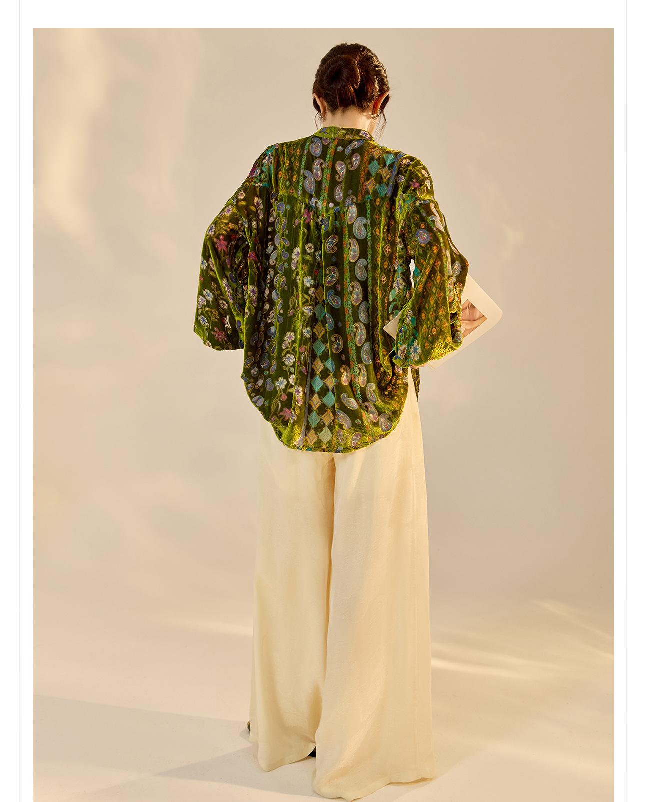 Quần ống rộng nữ phong cách Trung Hoa mới, chất rayon dệt vàng satin rủ — đen, Màu trắng nhạt, màu vàng chi tiết 7