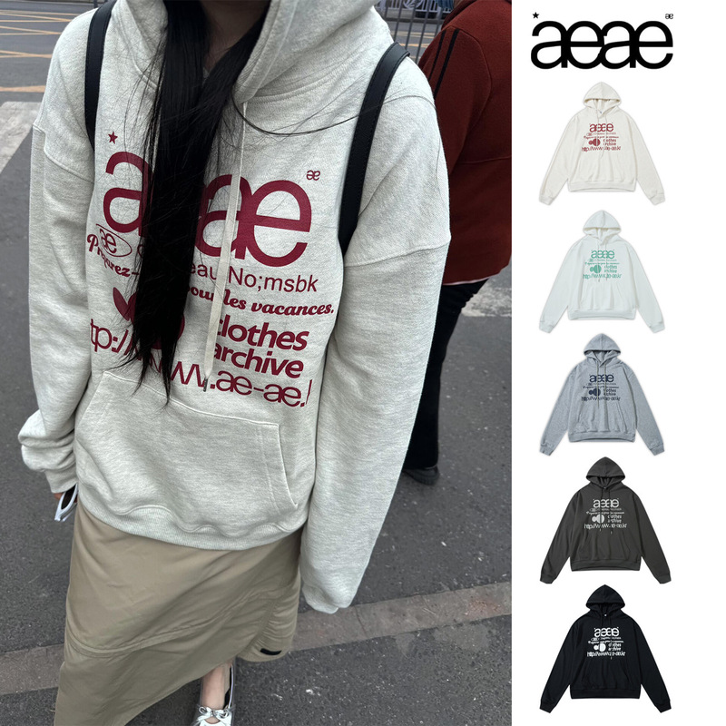 Korean Niche Trendy Brand Aeae Sweatshirt Jacket Women's Letter Print Loose Hooded Couple's Same Style Hoodie Autumn and Winter Style
