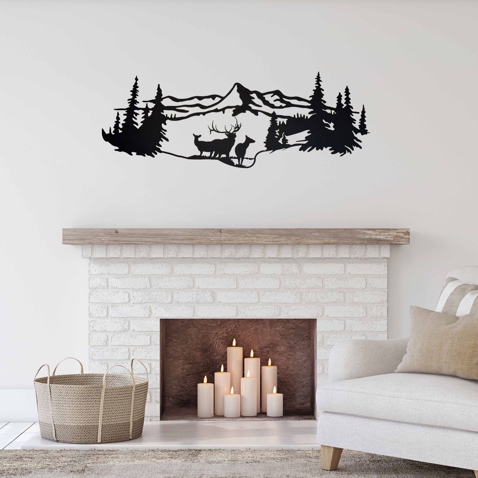 Liontin Dekorasi seni dekorasi dinding rumah logam pemandangan gunung rusa besar stasiun independen lintas batas