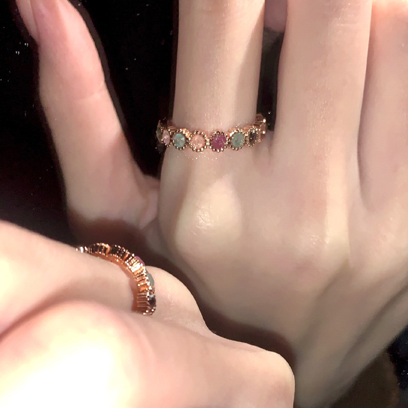 Rainbow Gem Ring Female Niche Design Opening Adjustable Finger Ring Sweet Cool Spice Girl Style Jewelry High-grade Finger Ring Rainbow Gem Ring Female Niche Design Opening Adjustable Finger Ring Sweet Cool Spice Girl Style Jewelry High-grade Finger Ring