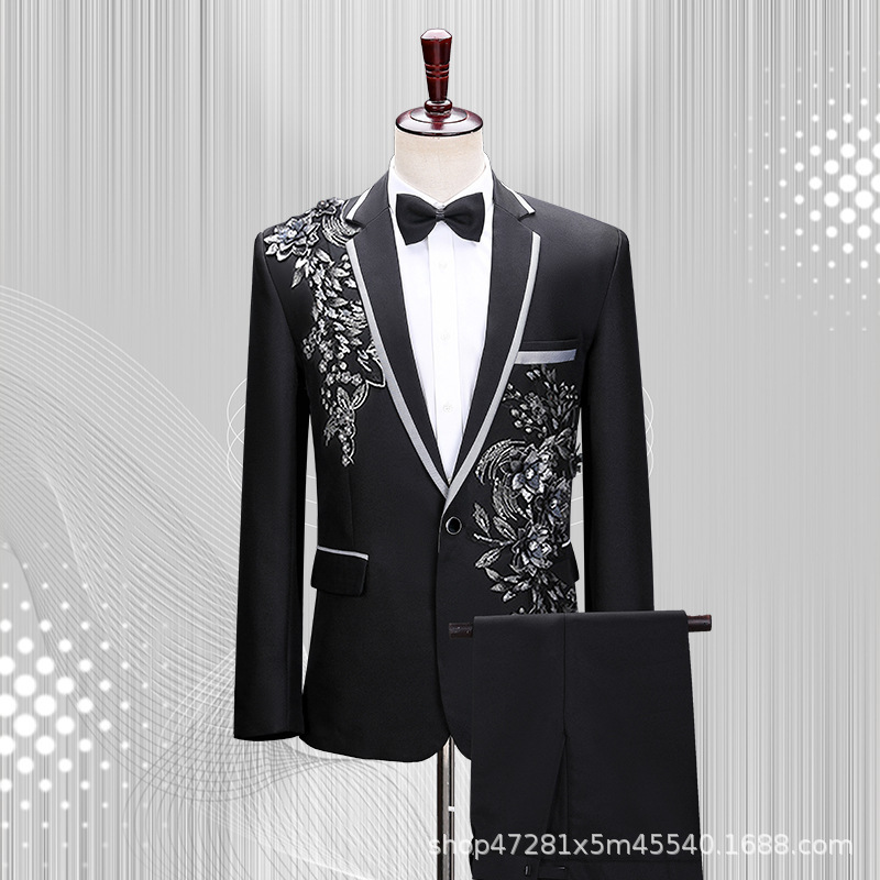 Black suit jacket host sequined young male singer suit suit performance costume chorus costume