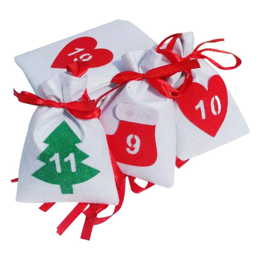 11*16 bolsa de regalo de Navidad con cordón fieltro tela Navidad Adviento calendario cuenta atrás bolsa de regalo en stock al por mayor