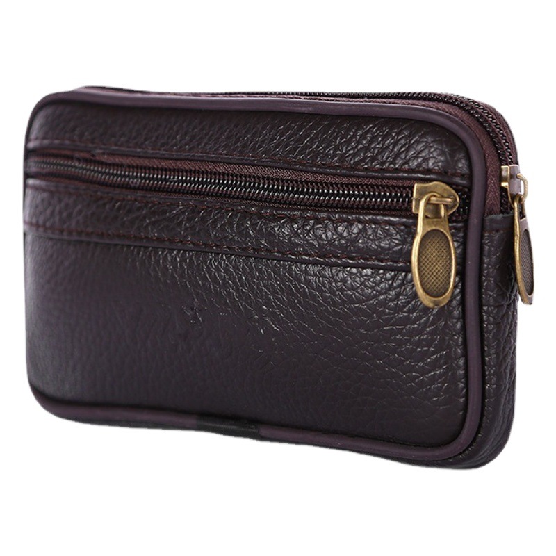 Men's Business Waterproof Mobile Phone Bag Can Be Worn with a Belt, Leather Waist Bag, Horizontal Style, Multi-Functional Casual Key Coin Purse