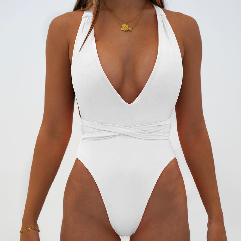 2022 New One-piece Swimsuit European And American Backless One-piece Swimsuit Solid Color One-piece Sexy Bikini2026