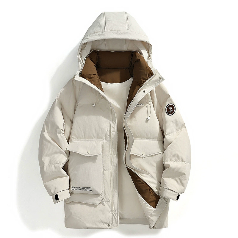 Down jacket, long fashionable trend hoody, mid-length