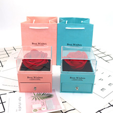 永生花礼盒 透明亚克力首饰盒 单朵玫瑰戒指盒项链饰品包装盒子