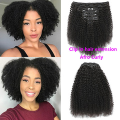 本物の髪のかつらの女性afro kinky curly clip in human hairレースのクリップヘア1b