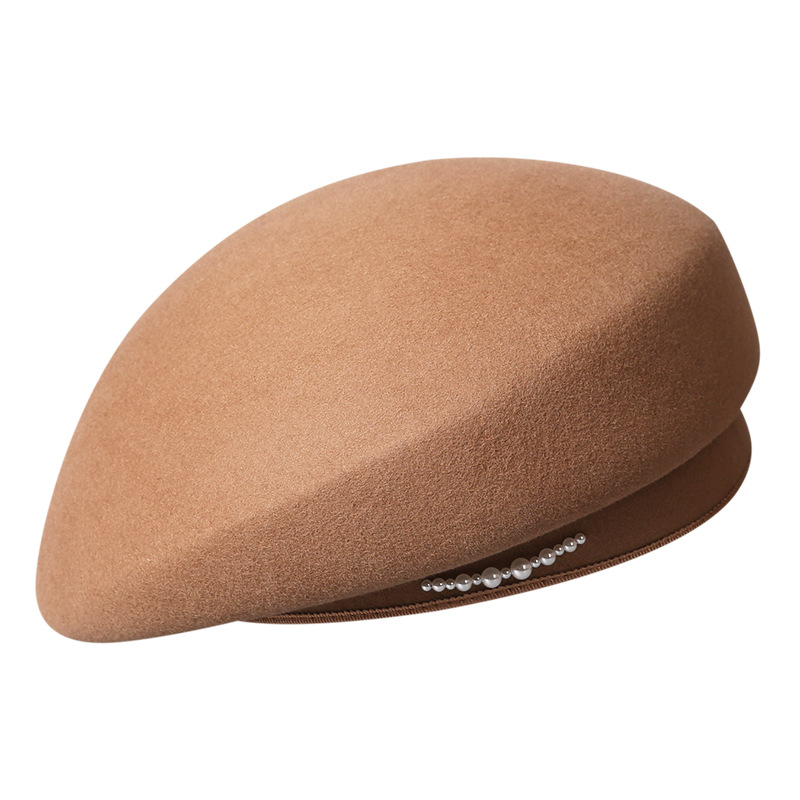 Mũ nồi len beret định hình phong cách Hàn Quốc, có ngọc trai trang trí, dành cho nữ — màu đen