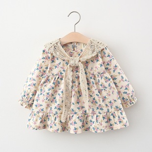 Spring 2024 New girls' floral long sleeve dress cute shawl children's princess dress children's clothing batch