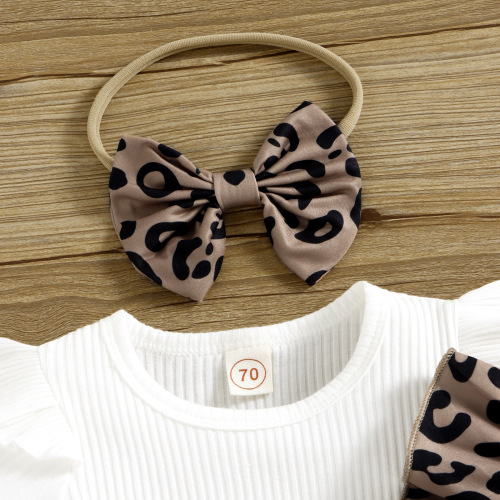 Baoxin Foreign Trade Children's Clothing European and American Summer Infant and Toddler Pit Short Sleeve Leopard Print Lotus Leaf Triangle Bag Fart Children's Harness Suit