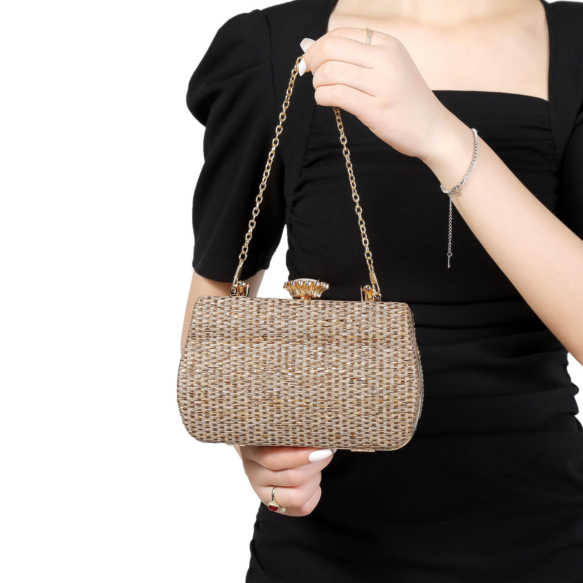 322g Weight Lock clasp Closure Type Ring Handle, Chain Strap Type Evening Bag, Box bag Bags Type Casual Occasion Straw Material Solid Color Pattern All Seasons Season Women's Gender Elegant Style Square Shape Women's Straw Solid Color Elegant Square Lock Clasp Evening Bag Box Bag 14